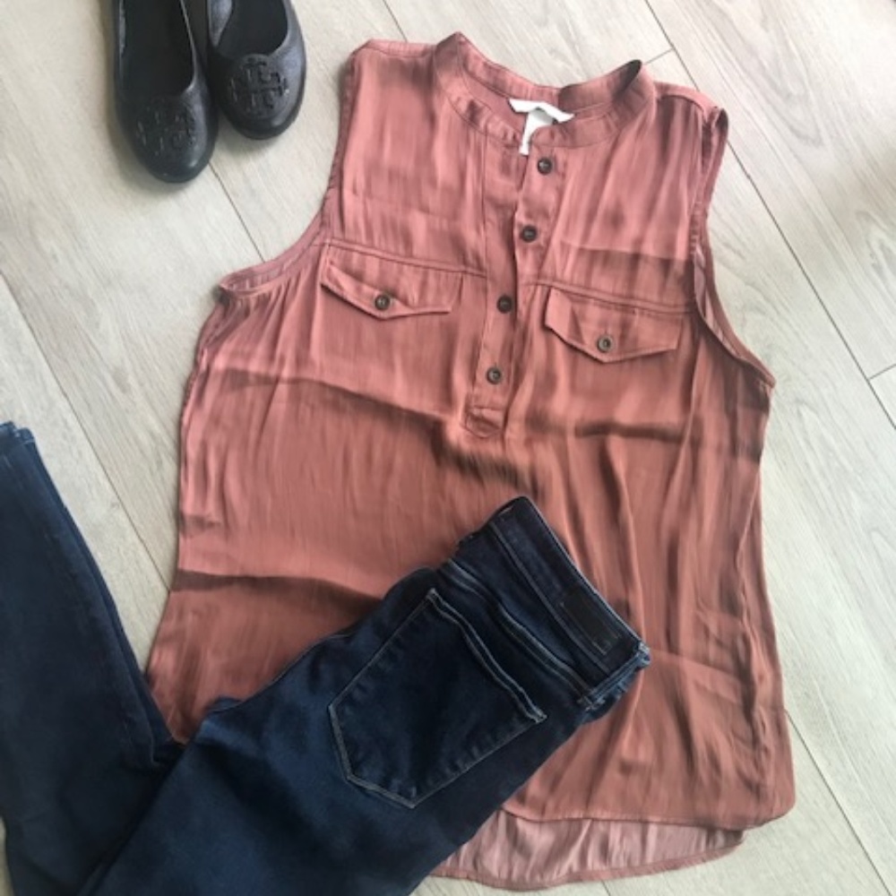 H&M Half-button Satin Sleeveless Blouse